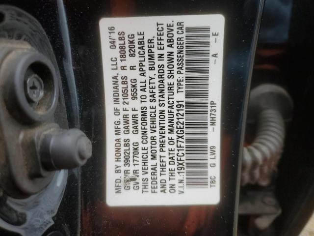 19XFC1F7XGE212191 - 2016 HONDA CIVIC EXL BLACK photo 13