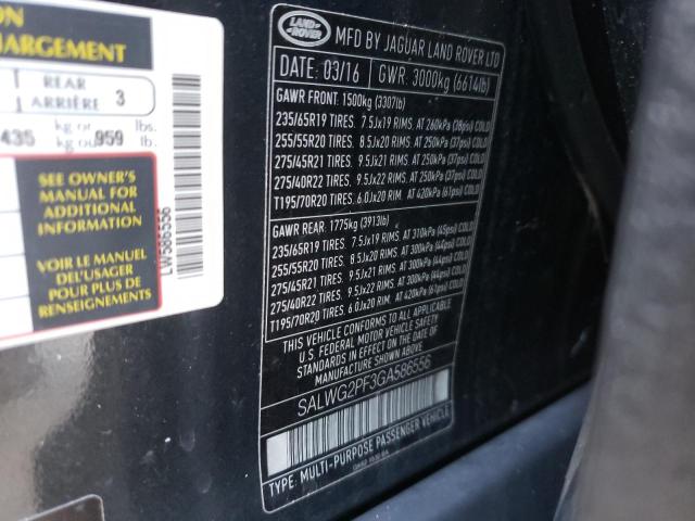 SALWG2PF3GA586556 - 2016 LAND ROVER RANGE ROVE SE CHARCOAL photo 13