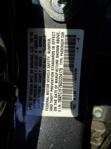 19XFC1F76GE224175 - 2016 HONDA CIVIC EXL GRAY photo 12