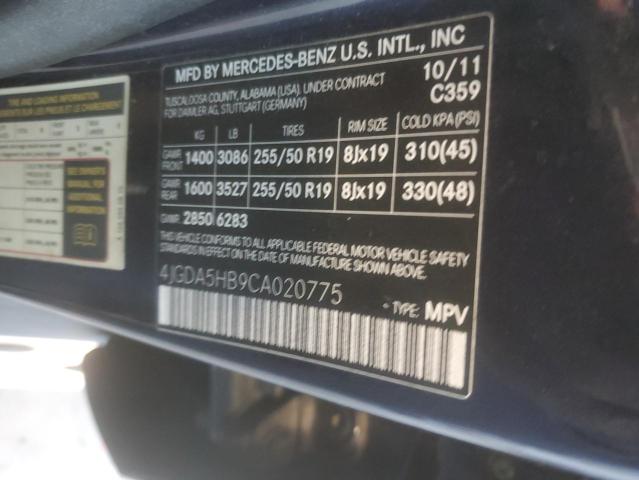 4JGDA5HB9CA020775 - 2012 MERCEDES-BENZ ML 350 4MATIC BLUE photo 12