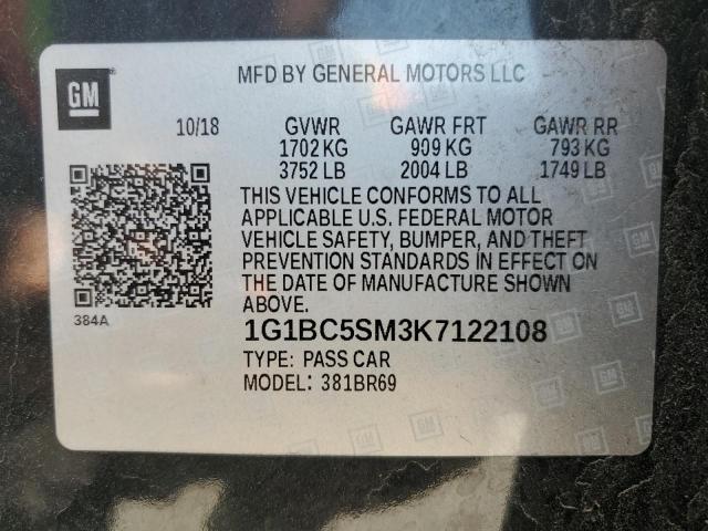 1G1BC5SM3K7122108 - 2019 CHEVROLET CRUZE LS შავი ფოტო 12