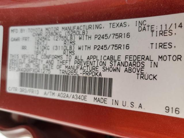 5TFJX4GNXFX041275 - 2015 TOYOTA TACOMA DOUBLE CAB PRERUNNER RED photo 12