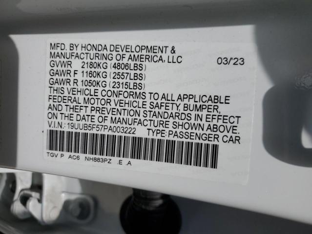 19UUB5F57PA003222 - 2023 ACURA TLX TECH A WHITE photo 12