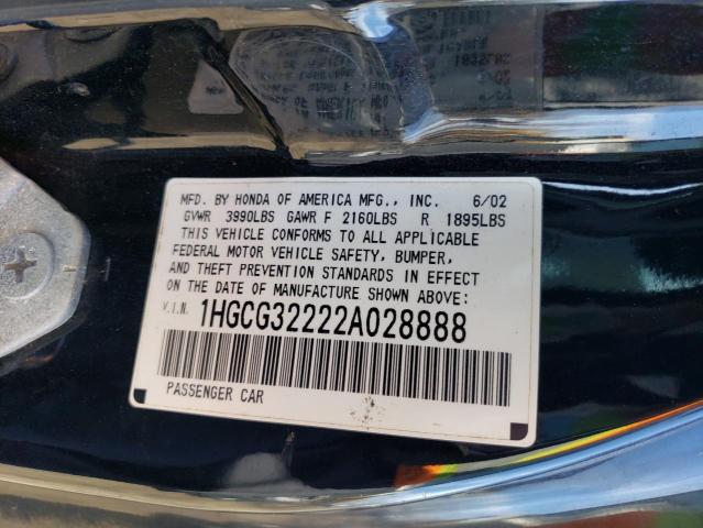 1HGCG32222A028888 - 2002 HONDA ACCORD SE BLACK photo 12