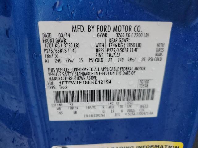 1FTFW1ET8EKE12194 - 2014 FORD F150 SUPERCREW BLUE photo 13