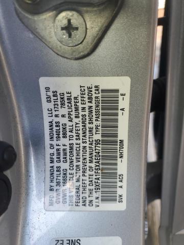 19XFA1F6XAE047795 - 2010 HONDA CIVIC LX-S 银色 照片 12