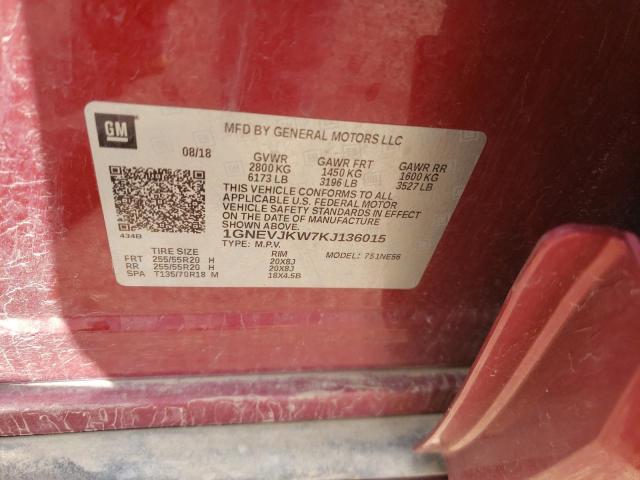 1GNEVJKW7KJ136015 - 2019 CHEVROLET TRAVERSE HIGH COUNTRY RED photo 13