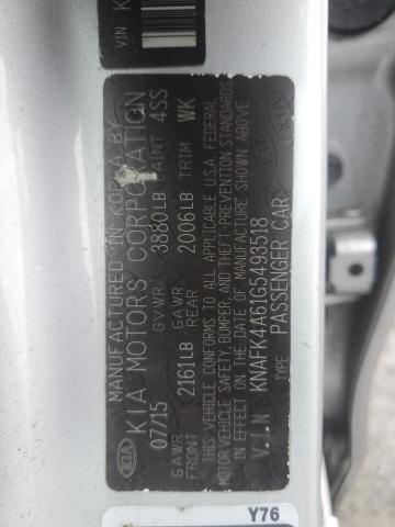 KNAFK4A61G5493518 - 2016 KIA FORTE LX SILVER photo 12