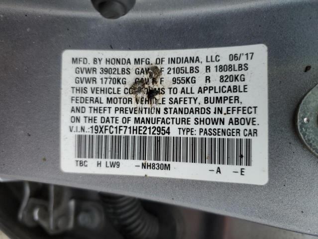 19XFC1F71HE212954 - 2017 HONDA CIVIC EXL Gümüş foto 12