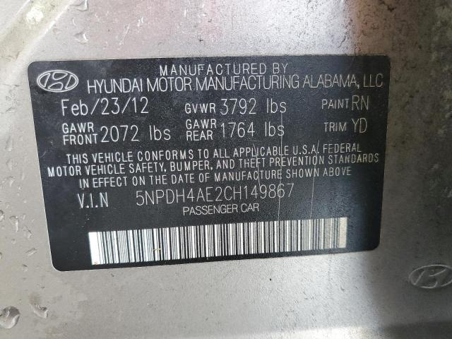 5NPDH4AE2CH149867 - 2012 HYUNDAI ELANTRA GLS GOLD photo 12