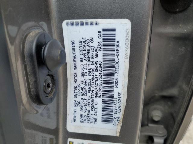 1NXBR32E75Z481840 - 2005 TOYOTA COROLLA CE GRAY photo 12