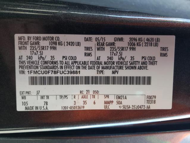 1FMCU0F78FUC39881 - 2015 FORD ESCAPE S GRAY photo 13