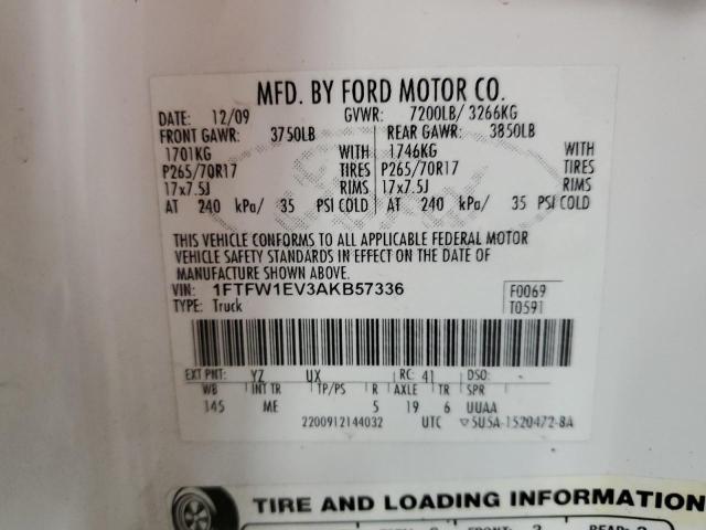 1FTFW1EV3AKB57336 - 2010 FORD F150 SUPERCREW WHITE photo 12