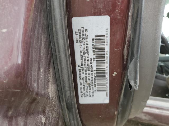 4S3BE635917214675 - 2001 SUBARU LEGACY L MAROON photo 12