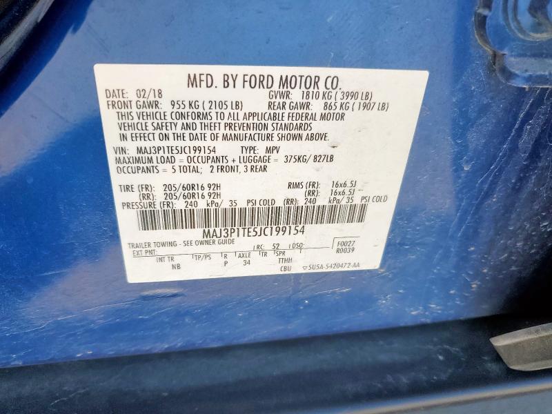 MAJ3P1TE5JC199154 - 2018 FORD ECOSPORT SE ლურჯი ფოტო 13