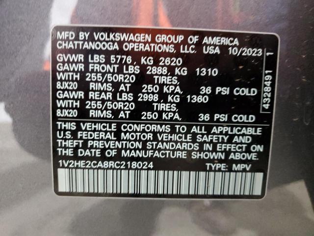 1V2HE2CA8RC218024 - 2024 VOLKSWAGEN ATLAS CROS SE Серый фото 13