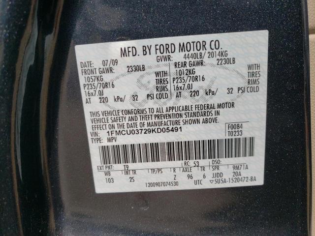 1FMCU03729KD05491 - 2009 FORD ESCAPE XLT CHARCOAL photo 13