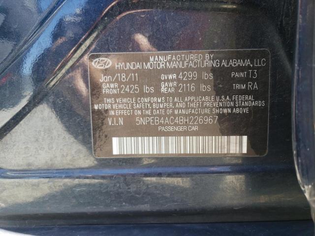 5NPEB4AC4BH226967 - 2011 HYUNDAI SONATA GLS BLACK photo 12