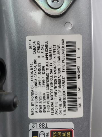 2HGFG3B0XEH526337 - 2014 HONDA CIVIC EXL SILVER photo 12