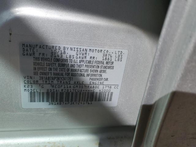 3N1AB7AP3KY241761 - 2019 NISSAN SENTRA S GRAY photo 12