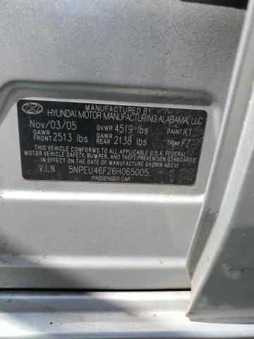 5NPEU46F26H065005 - 2006 HYUNDAI SONATA GLS SILVER photo 12