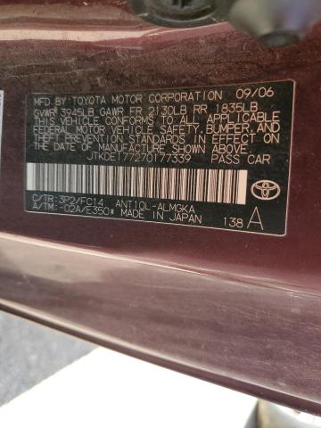 JTKDE177270177339 - 2007 TOYOTA SCION TC ბურგუნდია ფოტო 12