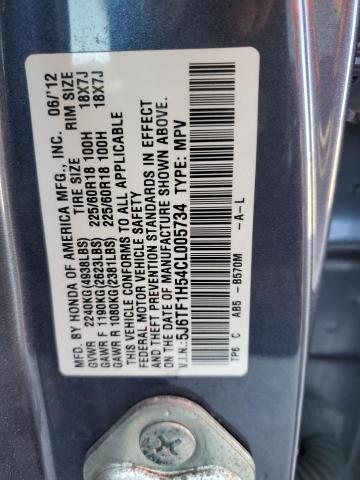 5J6TF1H54CL005734 - 2012 HONDA CROSSTOUR EXL ლურჯი ფოტო 12