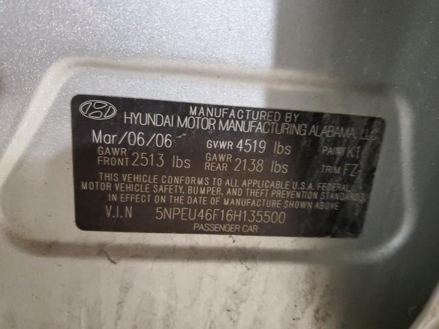 5NPEU46F16H135500 - 2006 HYUNDAI SONATA GLS SILVER photo 12