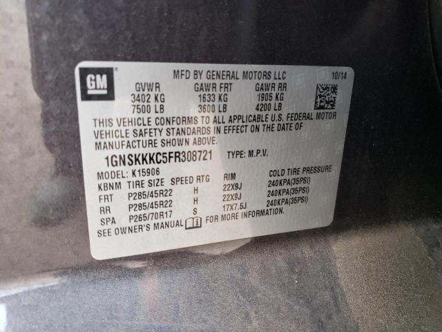 1GNSKKKC5FR308721 - 2015 CHEVROLET SUBURBAN K1500 LTZ GRAY photo 13