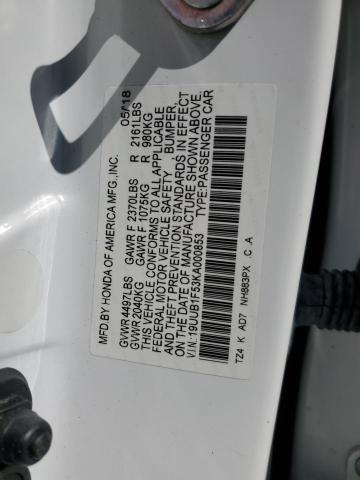 19UUB1F53KA000853 - 2019 ACURA TLX TECHNOLOGY WHITE photo 12