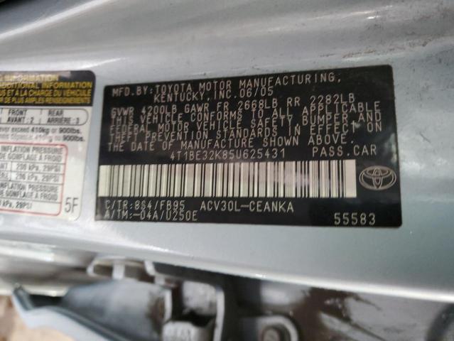 4T1BE32K85U625431 - 2005 TOYOTA CAMRY LE TURQUOISE photo 12