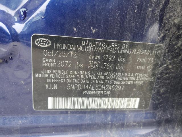 5NPDH4AE5DH245297 - 2013 HYUNDAI ELANTRA GLS BLUE photo 12