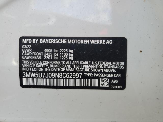 3MW5U7J09N8C62997 - 2022 BMW M340I WHITE photo 13