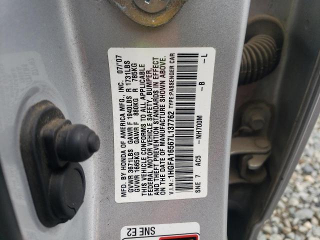 1HGFA16567L137762 - 2007 HONDA CIVIC LX SILVER photo 13