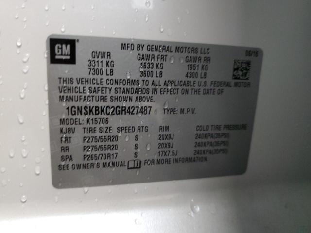 1GNSKBKC2GR427487 - 2016 CHEVROLET TAHOE K1500 LT WHITE photo 14