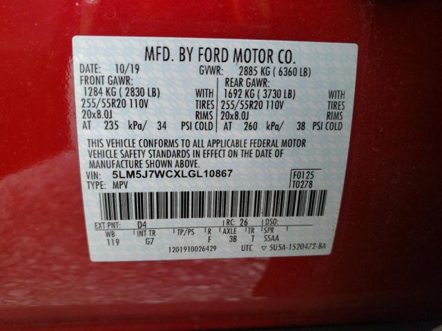 5LM5J7WCXLGL10867 - 2020 LINCOLN AVIATOR RESERVE RED photo 13