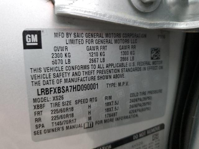 LRBFXBSA7HD090001 - 2017 BUICK ENVISION ESSENCE SILVER photo 12