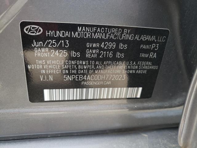 5NPEB4AC0DH772023 - 2013 HYUNDAI SONATA GLS GRAY photo 12