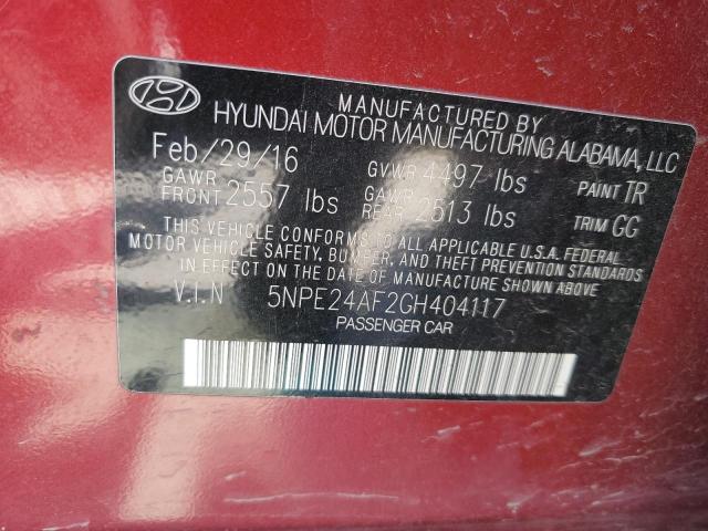 5NPE24AF2GH404117 - 2016 HYUNDAI SONATA SE RED photo 12