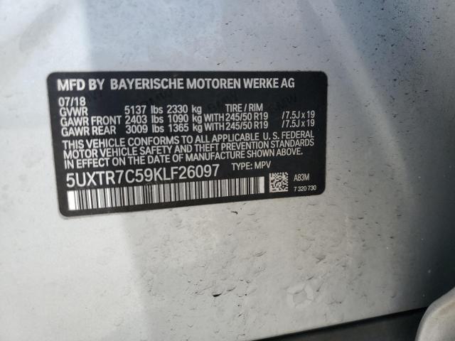 5UXTR7C59KLF26097 - 2019 BMW X3 SDRIVE30I SILVER photo 12