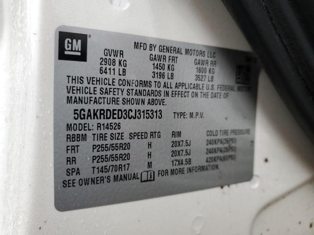 5GAKRDED3CJ315313 - 2012 BUICK ENCLAVE WHITE photo 13