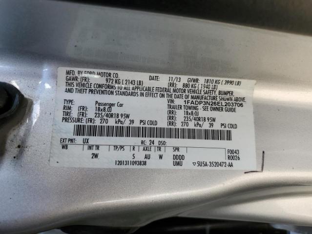 1FADP3N26EL203706 - 2014 FORD FOCUS TITANIUM SILVER photo 12