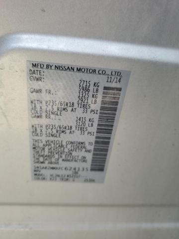5N1AR2MMXFC624135 - 2015 NISSAN PATHFINDER S 银色 照片 12