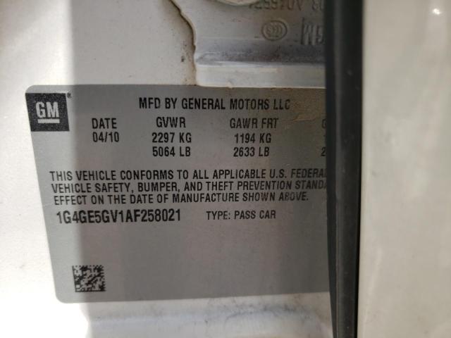 1G4GE5GV1AF258021 - 2010 BUICK LACROSSE CXS 白色 照片 10