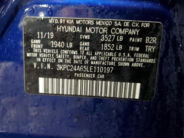 3KPC24A65LE110197 - 2020 HYUNDAI ACCENT SE BLUE photo 12