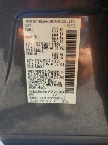 5N1AR1NB7BC622599 - 2011 NISSAN PATHFINDER S GRAY photo 12