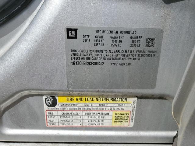 1G1ZC5E02CF300492 - 2012 CHEVROLET MALIBU 1LT 银色 照片 12