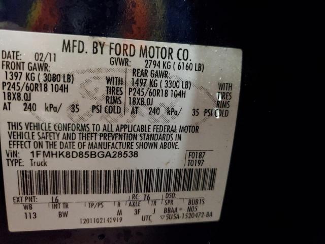 1FMHK8D85BGA28538 - 2011 FORD EXPLORER XLT BLUE photo 13