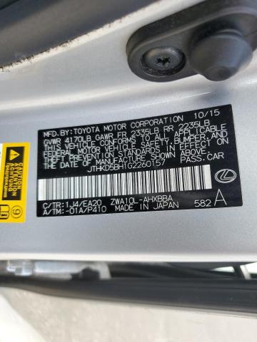 JTHKD5BH1G2260157 - 2016 LEXUS CT 200 SILVER photo 13