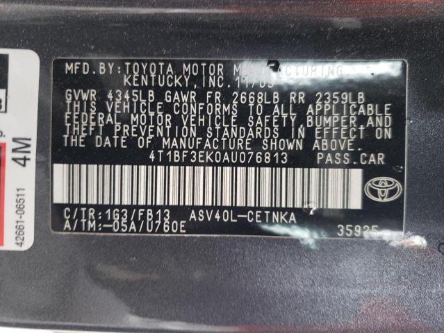 4T1BF3EK0AU076813 - 2010 TOYOTA CAMRY BASE GRAY photo 12